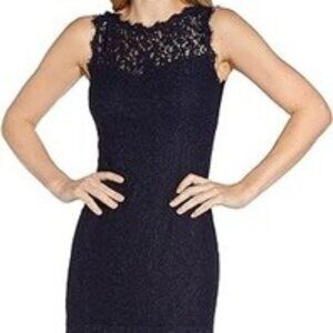 Adrianna Papell Navy Lace Trumpet Gown